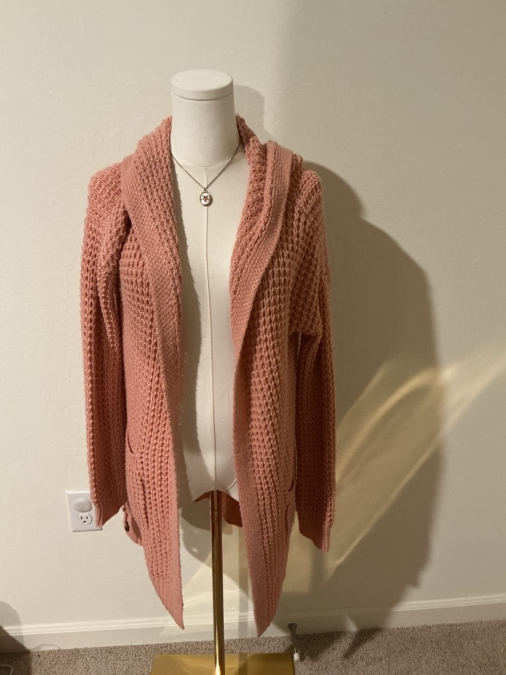 Cozy Open-Front Hooded Cardigan Sweater - Rose Pink